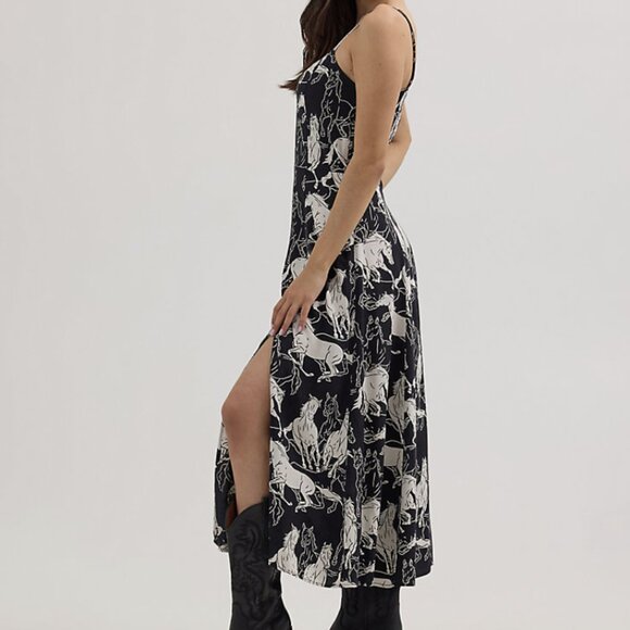 BLACK WHITE HORSE WESTERN TANK MAXI DRESS WITH SIDE SLIT L - Picture 6 of 6